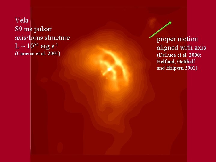 Vela 89 ms pulsar axis/torus structure L ~ 1034 erg s-1 (Caraveo et al.