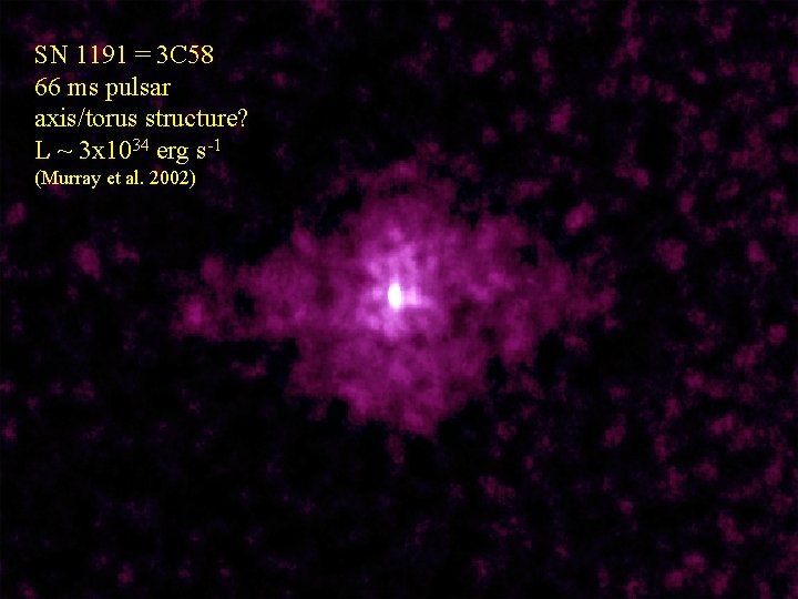 SN 1191 = 3 C 58 66 ms pulsar axis/torus structure? L ~ 3