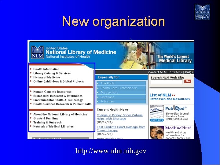 New organization http: //www. nlm. nih. gov 