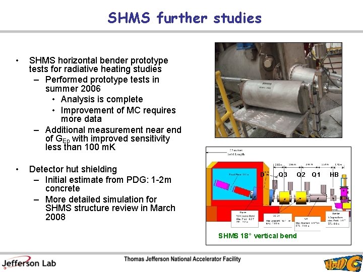 SHMS further studies • SHMS horizontal bender prototype tests for radiative heating studies –