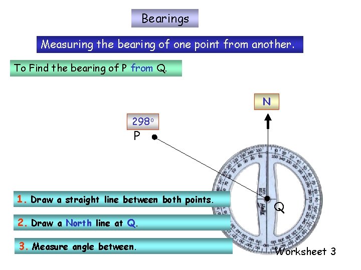 Bearings Measuring the bearing of one point from another. To Find the bearing of