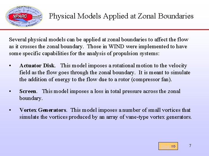 Physical Models Applied at Zonal Boundaries Several physical models can be applied at zonal