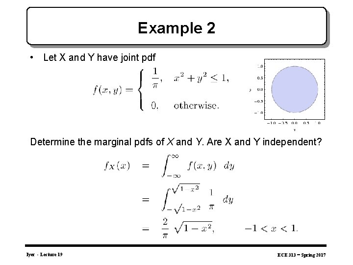 Example 2 • Let X and Y have joint pdf Determine the marginal pdfs