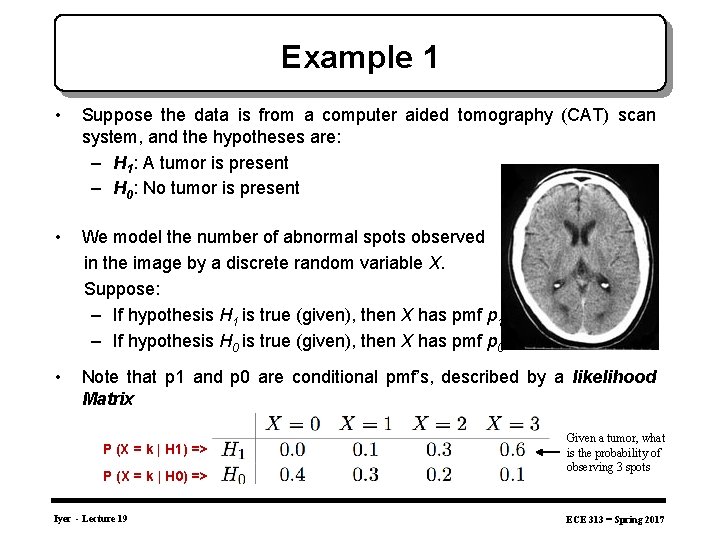 Example 1 • Suppose the data is from a computer aided tomography (CAT) scan
