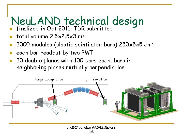 Neu. LAND technical design n n finalized in Oct 2011, TDR submitted total volume