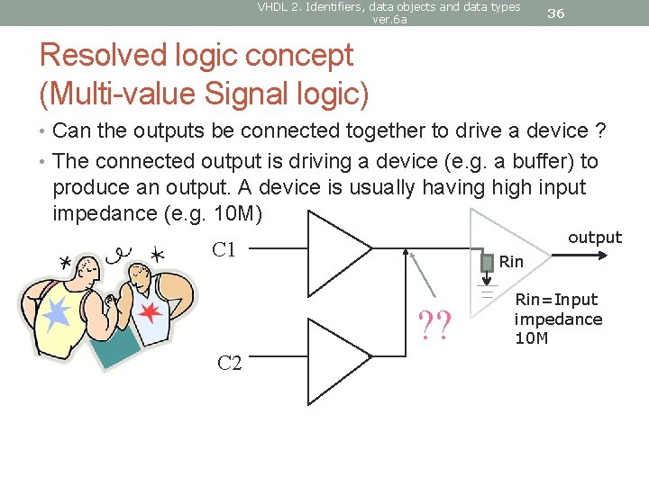 VHDL 2. Identifiers, data objects and data types ver. 6 a 36 Resolved logic
