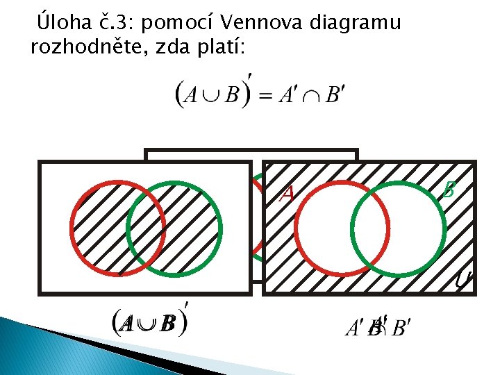Úloha č. 3: pomocí Vennova diagramu rozhodněte, zda platí: A A B U B