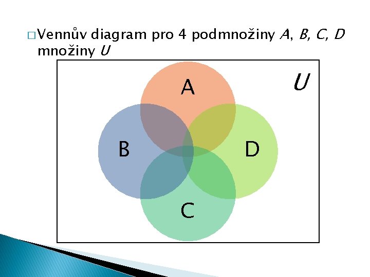 diagram pro 4 podmnožiny A, B, C, D množiny U � Vennův U A