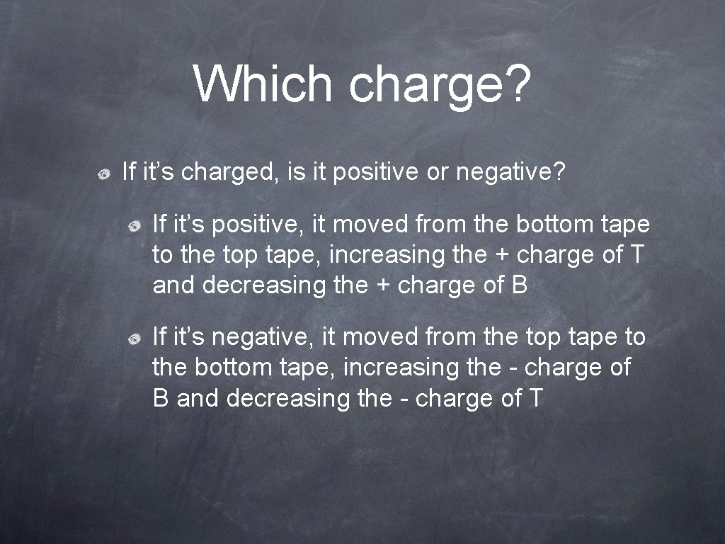 Which charge? If it’s charged, is it positive or negative? If it’s positive, it