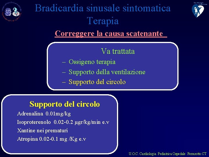 Bradicardia sinusale sintomatica Terapia Correggere la causa scatenante Va trattata – Ossigeno terapia –