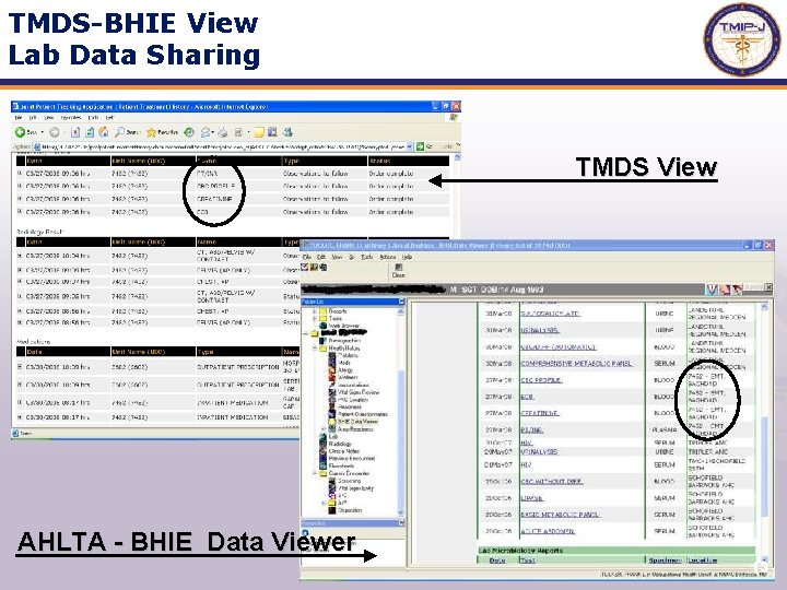 TMDS-BHIE View Lab Data Sharing TMDS View AHLTA - BHIE Data Viewer 13 