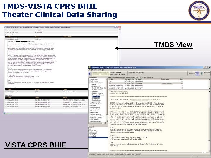 TMDS-VISTA CPRS BHIE Theater Clinical Data Sharing TMDS View VISTA CPRS BHIE 18 