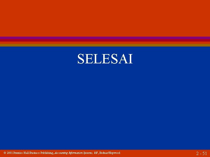 SELESAI 2001 Prentice Hall Business Publishing, Accounting Information Systems, 8/E, Bodnar/Hopwood 2 - 51