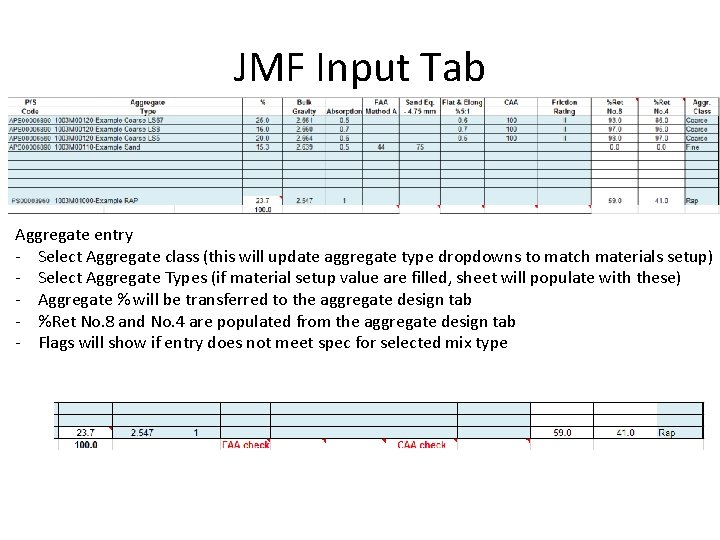 JMF Input Tab Aggregate entry - Select Aggregate class (this will update aggregate type