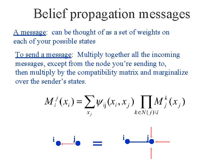 Belief propagation messages A message: can be thought of as a set of weights