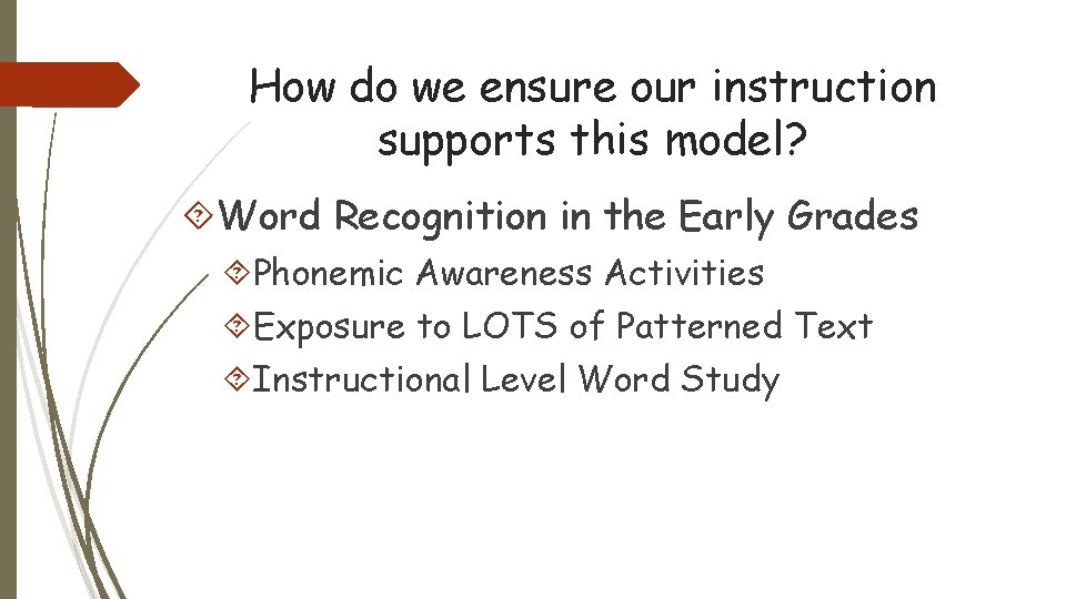 How do we ensure our instruction supports this model? Word Recognition in the Early