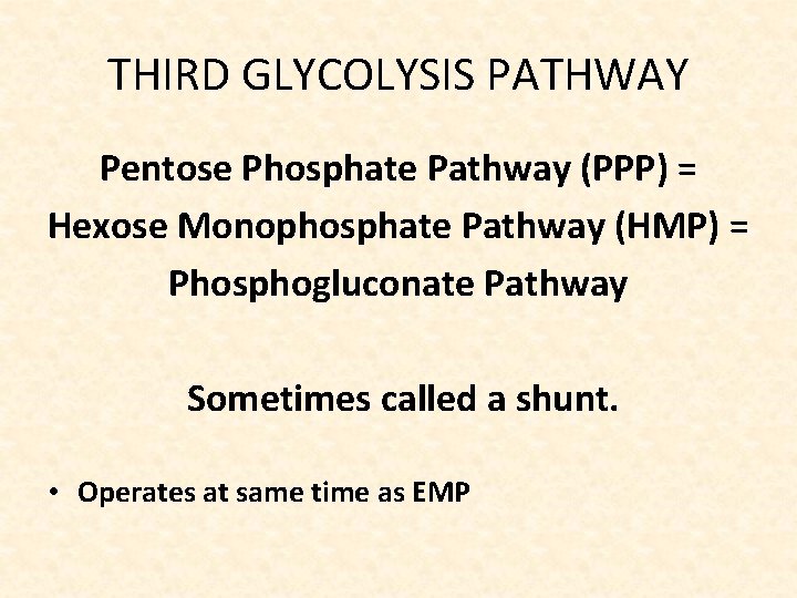 THIRD GLYCOLYSIS PATHWAY Pentose Phosphate Pathway (PPP) = Hexose Monophosphate Pathway (HMP) = Phosphogluconate