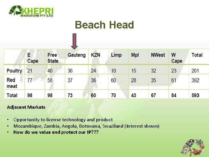 Beach Head Adjacent Markets • Opportunity to license technology and product • Mozambique, Zambia,