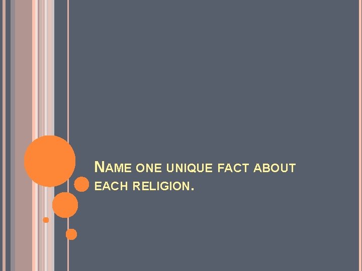 NAME ONE UNIQUE FACT ABOUT EACH RELIGION. 