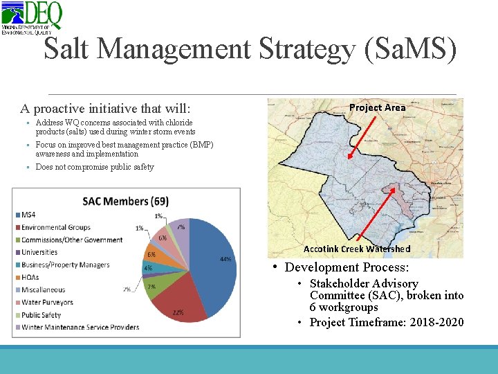 Salt Management Strategy (Sa. MS) A proactive initiative that will: Project Area ◦ Address