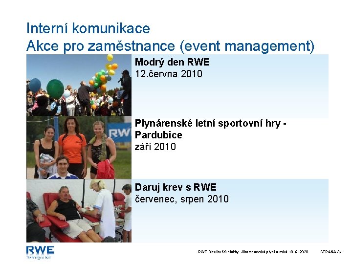 Interní komunikace Akce pro zaměstnance (event management) Modrý den RWE 12. června 2010 Plynárenské