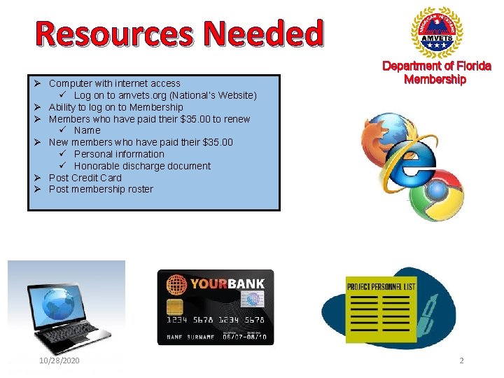 Resources Needed Ø Computer with internet access ü Log on to amvets. org (National’s