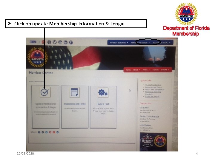 Ø Click on update Membership Information & Longin 10/28/2020 Department of Florida Membership 4