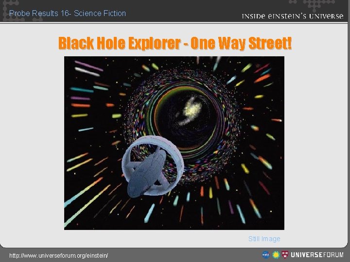 Probe Results 16 - Science Fiction Black Hole Explorer - One Way Street! Still