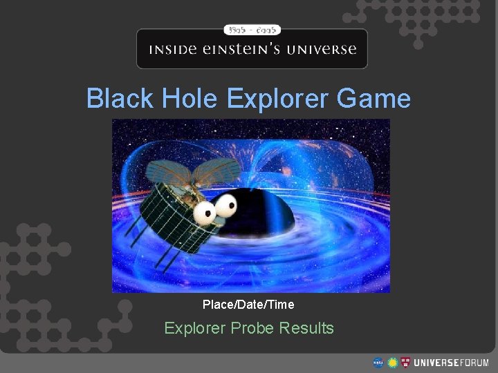 Black Hole Explorer Game Place/Date/Time Explorer Probe Results http: //www. universeforum. org/einstein/ 