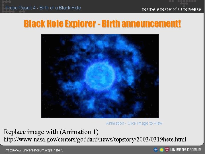 Probe Result 4 - Birth of a Black Hole Explorer - Birth announcement! Animation