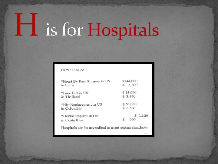 H is for Hospitals 