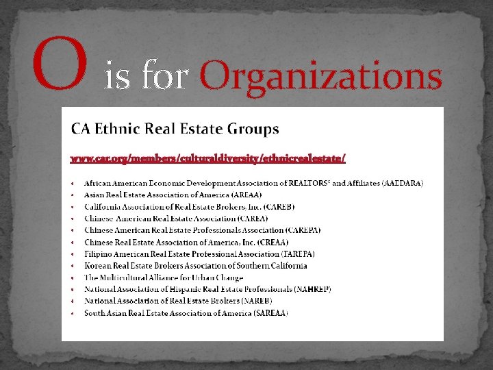 O is for Organizations 