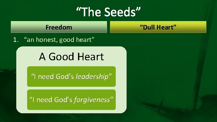 “The Seeds” Freedom 1. “an honest, good heart” A Good Heart “I need God’s