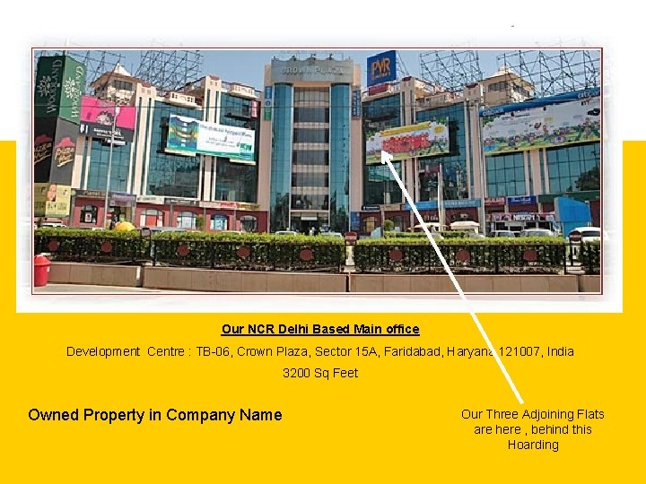 Our NCR Delhi Based Main office Development Centre : TB-06, Crown Plaza, Sector 15