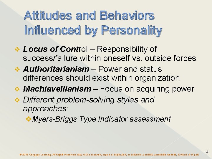 Attitudes and Behaviors Influenced by Personality Locus of Control – Responsibility of success/failure within