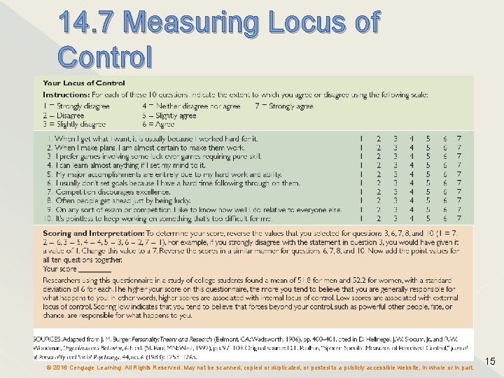 14. 7 Measuring Locus of Control © 2016 Cengage Learning. All Rights Reserved. May