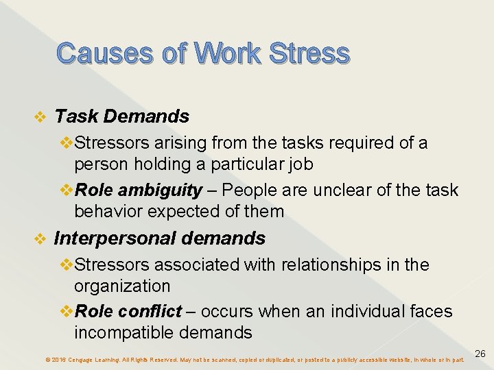 Causes of Work Stress v Task Demands v. Stressors arising from the tasks required