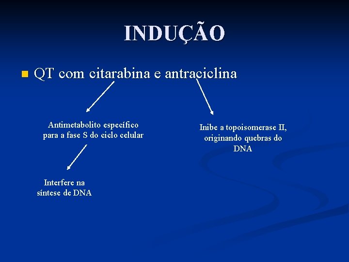 INDUÇÃO n QT com citarabina e antraciclina Antimetabolito específico para a fase S do