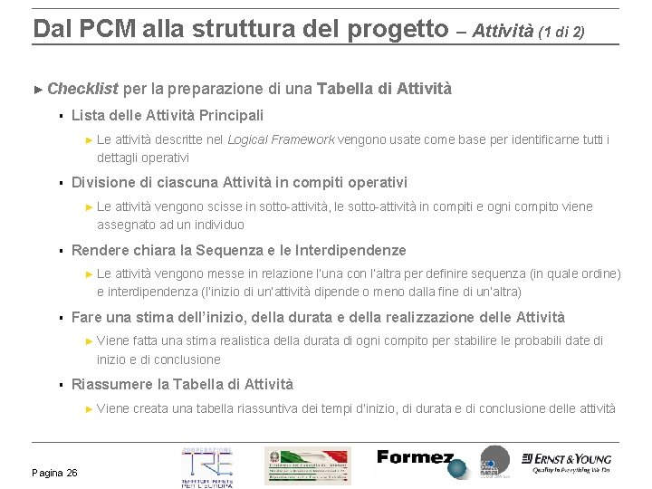 Dal PCM alla struttura del progetto – Attività (1 di 2) ► Checklist §