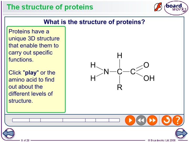 The structure of proteins 9 of 29 © Boardworks Ltd 2008 