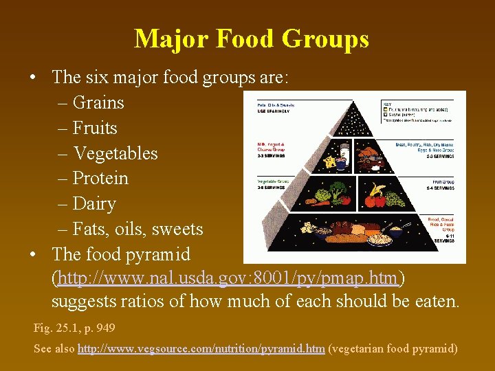 Major Food Groups • The six major food groups are: – Grains – Fruits