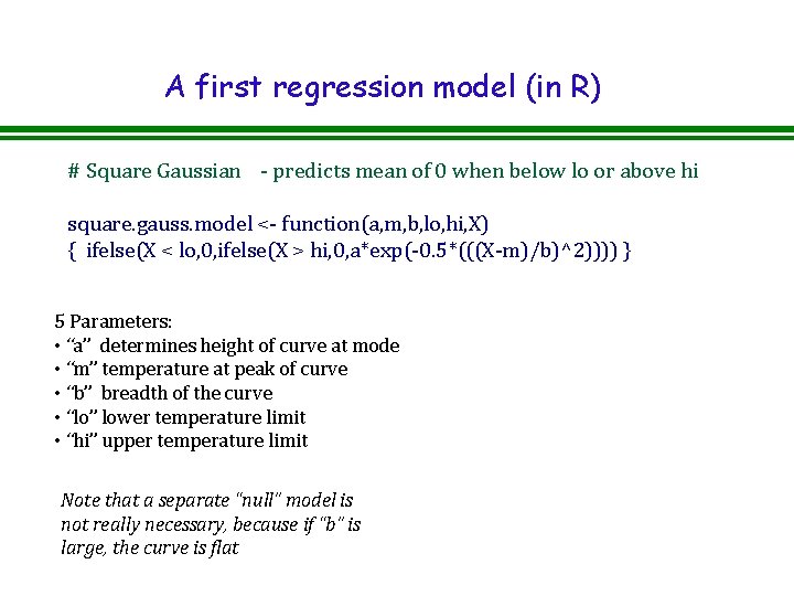 A first regression model (in R) # Square Gaussian - predicts mean of 0