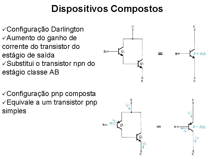 Dispositivos Compostos Configuração Darlington Aumento do ganho de corrente do transistor do estágio de