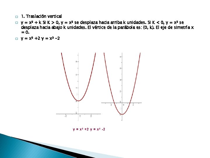 � � � 1. Traslación vertical y = x² + k Si K >
