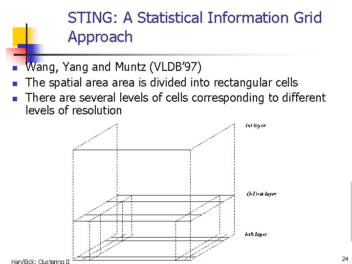 STING: A Statistical Information Grid Approach n n n Wang, Yang and Muntz (VLDB’