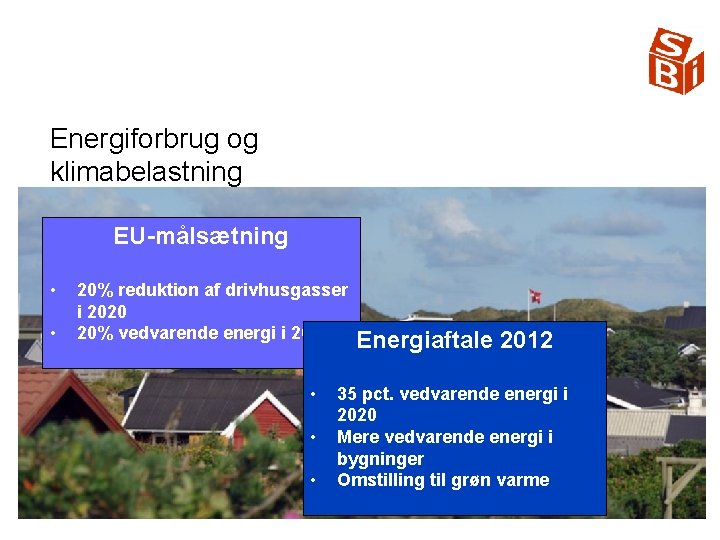 Energiforbrug og klimabelastning EU-målsætning • • 20% reduktion af drivhusgasser i 2020 20% vedvarende