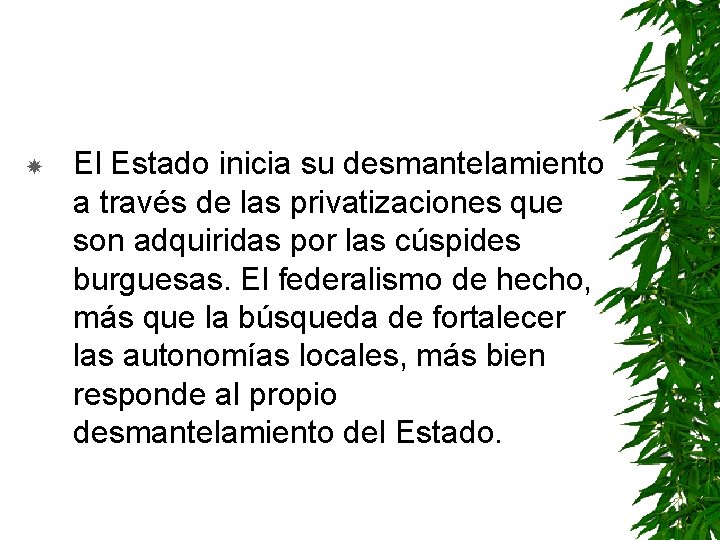  El Estado inicia su desmantelamiento a través de las privatizaciones que son adquiridas