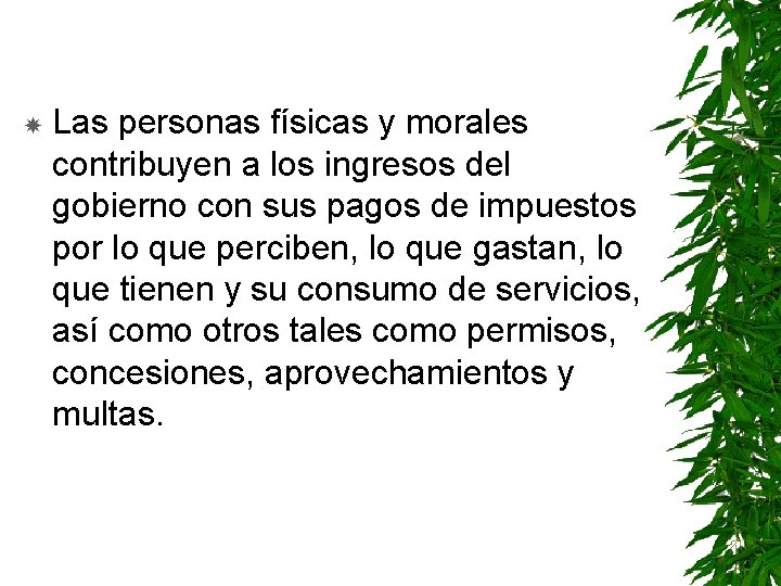  Las personas físicas y morales contribuyen a los ingresos del gobierno con sus