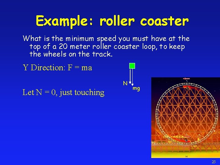 Example: roller coaster What is the minimum speed you must have at the top