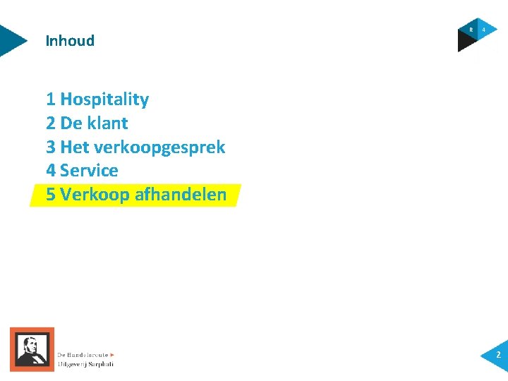Inhoud 1 Hospitality 2 De klant 3 Het verkoopgesprek 4 Service 5 Verkoop afhandelen